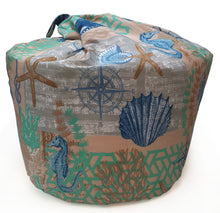 Load image into Gallery viewer, Coastal - Bean Bag Sea Shells Beach Nautical Compass Blue White Beige