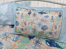 Load image into Gallery viewer, Coastal - Pillowcase Pair Sea Shells Beach Nautical Compass Blue Beige