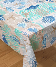Load image into Gallery viewer, Coastal Multi - Table Cloth Range Sea Shells Beach Nautical Compass Blue White Beige