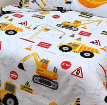 Load image into Gallery viewer, Construction - Duvet Cover Set Diggers Road Works Tools