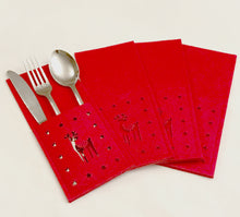 Load image into Gallery viewer, Deer Red Felt - Christmas Table Range, Cutlery Set, Runner, Coasters, Placemats