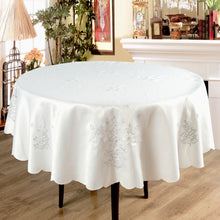 Load image into Gallery viewer, Festive White Silver - Christmas Table Cloth Range Embroidered Fir Tree Faux Silk
