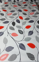 Load image into Gallery viewer, PVC Funky Leaf Red - Wipe Clean Table Cloth Grey Black Slate Vine Leaves Polka Gingham Check Squares
