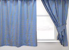Load image into Gallery viewer, Gingham Check Bluebell - Curtain Pair Or Pelmets Country Cottage Cotton Blue White