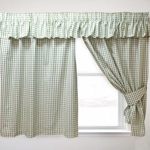 Gingham Check Sage - Curtain Pair Or Pelmets Country Cottage Cotton Green White