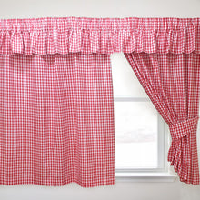 Load image into Gallery viewer, Gingham Check Cherry - Curtain Pair Or Pelmets Country Cottage Cotton Red White