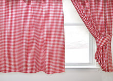 Load image into Gallery viewer, Gingham Check Cherry - Curtain Pair Or Pelmets Country Cottage Cotton Red White
