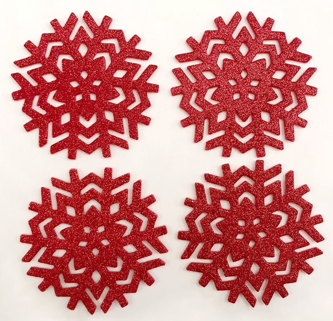 Glitter Snowflake Red Placemats & Coasters - Christmas Table Range