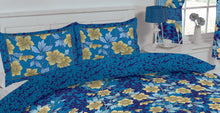 Load image into Gallery viewer, Heron Blue - Pillowcase Pair Floral Leaf Gold Yellow