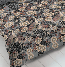Load image into Gallery viewer, Heron Grey - Duvet Cover Set Floral Leaf Bird Charcoal Slate Beige Mink Terracotta