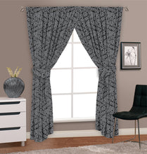 Load image into Gallery viewer, Autumnal Grey - Curtain Pair Heron Floral Leaves Charcoal Slate