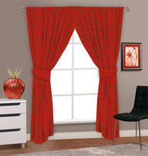 Load image into Gallery viewer, Autumnal Red - Curtain Pair Heron Floral Leaves Crimson Burgundy
