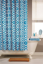 Load image into Gallery viewer, Ikat Blue - Shower Curtain & Ring Set Geo Diamond White