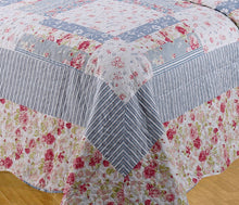 Load image into Gallery viewer, Julie Blue - Quilted Bedspread Floral Patchwork Throw Over Set