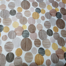 Load image into Gallery viewer, PVC Brown Spots - Wipe Clean Table Cloth Circles Geo Yellow Charcoal Slate Grey Beige