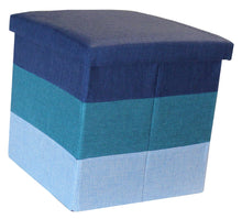 Load image into Gallery viewer, (S) Storage Ottoman - Linear Blue Turquoise Aqua Seat Stool
