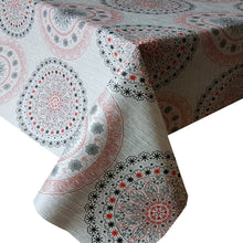 Load image into Gallery viewer, PVC Morocco Red - Wipe Clean Table Cloth Black Grey Ethnic Flower Circle Print