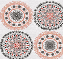 Load image into Gallery viewer, PVC Morocco Red - Wipe Clean Table Cloth Black Grey Ethnic Flower Circle Print