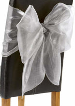 Load image into Gallery viewer, Chair Bows Plain Silver Shimmer - Pack Of 2, Grey Festive Christmas Wedding Party Decorative Range