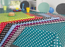 Load image into Gallery viewer, PVC Polka Purple - Wipe Clean Table Cloth Dots White Aubergine Plum
