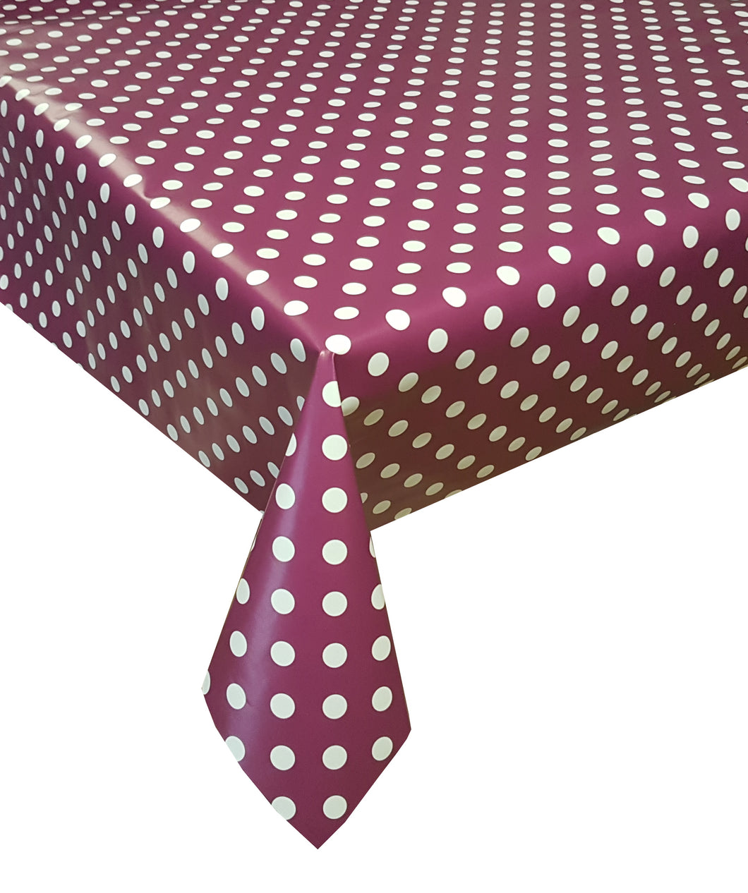 PVC Polka Purple - Wipe Clean Table Cloth Dots White Aubergine Plum