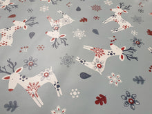 Load image into Gallery viewer, PVC Reindeer Blue - Wipe Clean Table Cloth Xmas Deer Snowflake White Red Navy
