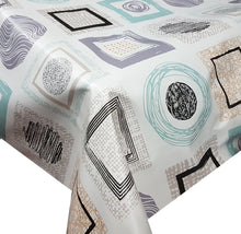 Load image into Gallery viewer, PVC Retro Frames - Wipe Clean Table Cloth Abstract Aqua Green Black Shapes