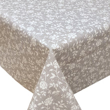Load image into Gallery viewer, PVC Rosita Flower Grey - Wipe Clean Table Cloth Floral Vine Leaf White