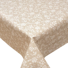 Load image into Gallery viewer, PVC Rosita Flower Taupe - Wipe Clean Table Cloth Floral Vine Leaf Beige White