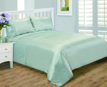 Load image into Gallery viewer, Serene Duckegg Blue - Faux Silk Crinkle Band Duvet Cover Set