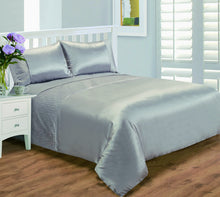Load image into Gallery viewer, Serene Silver - Faux Silk Crinkle Band Duvet Cover Set
