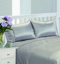 Load image into Gallery viewer, Serene Silver - Faux Silk Crinkle Band Duvet Cover Set