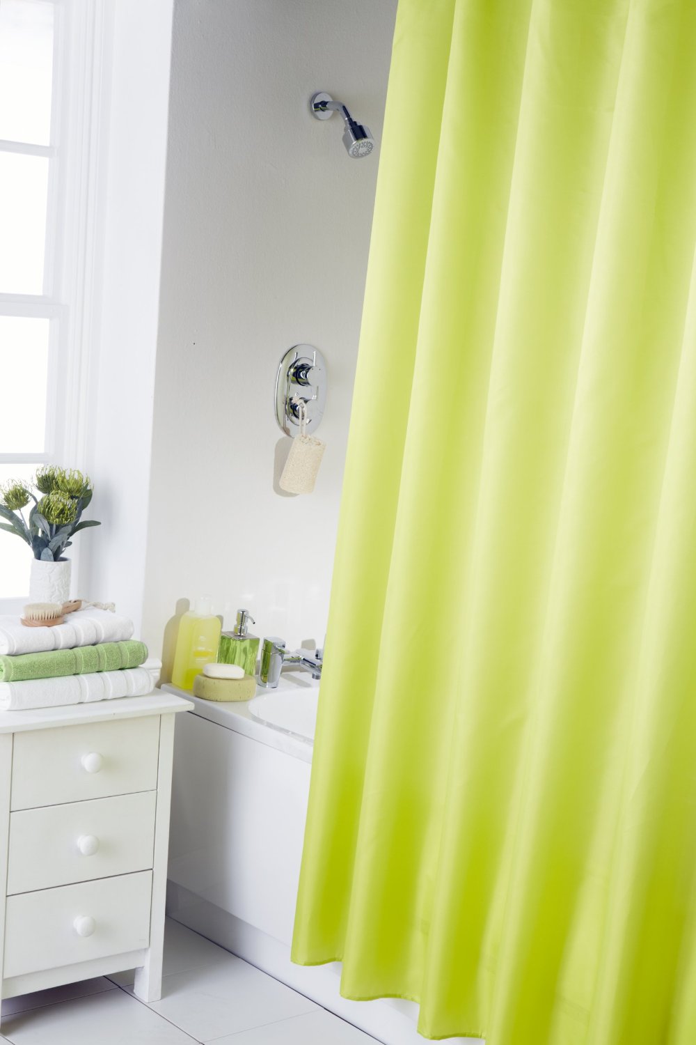 Plain Lime - Shower Curtain & Ring Set Green