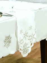 Load image into Gallery viewer, Snowflake White Silver - Christmas Table Cloth Range Embroidered Faux Silk