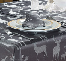 Load image into Gallery viewer, Large Stag Grey Silver - Christmas Table Cloth Range Charcoal Slate Black