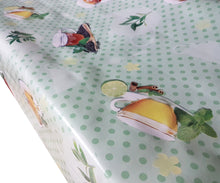 Load image into Gallery viewer, PVC Herbal Tea Green - Wipe Clean Table Cloth Leaves Lime Polka Dot Pots