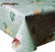 Load image into Gallery viewer, PVC Herbal Tea Green - Wipe Clean Table Cloth Leaves Lime Polka Dot Pots