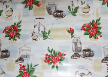 Load image into Gallery viewer, PVC Tea Time Red - Wipe Clean Table Cloth Flowers Polka Dot Pie Cakes