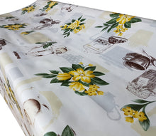 Load image into Gallery viewer, PVC Tea Time Yellow - Wipe Clean Table Cloth Flowers Polka Dot Pie Cakes