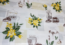 Load image into Gallery viewer, PVC Tea Time Yellow - Wipe Clean Table Cloth Flowers Polka Dot Pie Cakes
