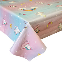 Load image into Gallery viewer, PVC Unicorns - Wipe Clean Table Cloth Clouds Rainbows Gems Wand Pink Blue Stars