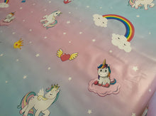 Load image into Gallery viewer, PVC Unicorns - Wipe Clean Table Cloth Clouds Rainbows Gems Wand Pink Blue Stars