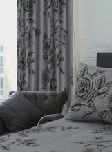 Load image into Gallery viewer, Wild Rose Slate - 66x72" Curtains Grey Black Flowers