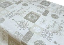 Load image into Gallery viewer, PVC Yuletide - Wipe Clean Table Cloth Xmas Baubles Tree Silver Grey