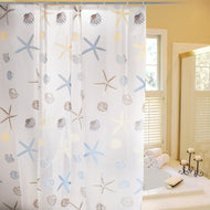 Shower Curtain Set - PEVA Starfish Shells Blue