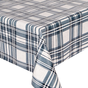 PVC Argyle Blue - Wipe Clean Tablecloth Festive Tartan Check Navy