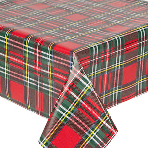 PVC Argyle Red - Wipe Clean Tablecloth Festive Tartan Check Green Yellow