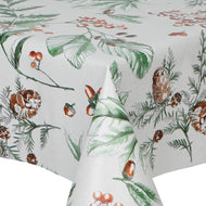 PVC Rustic Berries Brown - Wipe Clean Table Cloth Autumn Acorn Leaves Red Green Grey