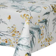 PVC Rustic Berries Yellow - Wipe Clean Table Cloth Autumn Acorn Leaves Mustard Grey