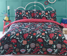 Load image into Gallery viewer, Irvine Black - Duvet Cover Set Floral Leaves Red Teal Blue
